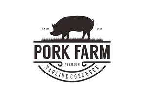 Vintage Pork farm logo design vector - vintage pig logo design inspiration