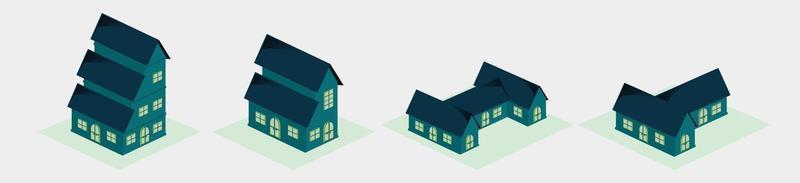 three-story house, two storey house, H house, T house set on white background. created in three-dimensional vector