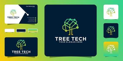 inspiración del logotipo del árbol de datos tecnológicos con estilo de línea de conexión vector