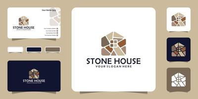 inspiración para el diseño del logo de la casa de piedra con coloridos arreglos de piedra y diseños de tarjetas de presentación vector