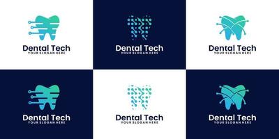 colección de diseño de logotipo dental de tecnología digital vector