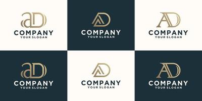 Collection of ad letter logos with line styles and golden color for consulting, initials vector