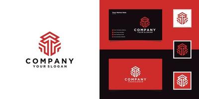 up arrow logo hexagon design template and business card vector