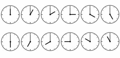 Conjunto de iconos de relojes para cada hora aislado sobre fondo blanco. vector