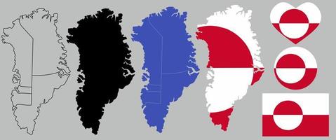 Greenland map flag icon set vector