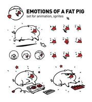 Illustration of a cartoon pig. Vector. Flat outline style. For true connoisseurs of animation. Musical pork. A set of emotions for a face. Corporate character. vector