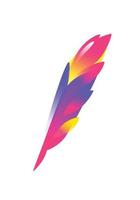 Icon of the bird's feather. Flat gradient illustration. Vector illustration. Bright fairy-tale logo of the pen. Company logo, symbol, brand, emblem. Fashionable visual series. A pink feather.