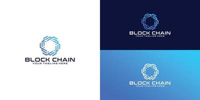 hexagon blockchain technology logo design and business card design vector