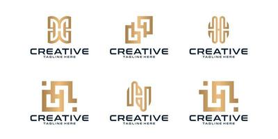 Collection of H letter logos with line styles and golden color for consulting, initials, financial companies vector