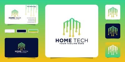 tech house logo design inspiration with connection lines and business card inspiration vector