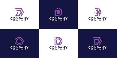 Set of abstract monogram letter d logo technology design template