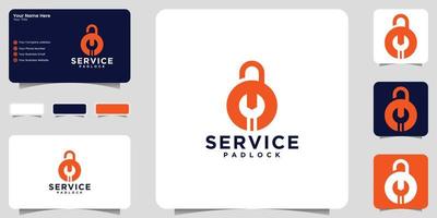 security logo with fix and padlock, template design and business card vector