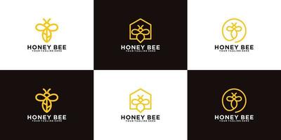 collection of honey bee animal designs with line art style vector