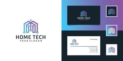 Abstract home tech with line art style logo and business card vector