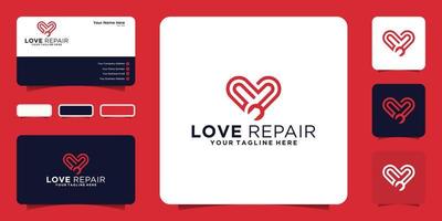 heart design logo inspiration and key tools with line art style and business card design vector