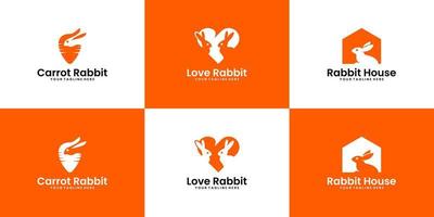 a collection of love rabbit logo design inspiration, rabbit house and pet shop vector