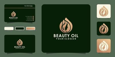 diseño de logotipo y tarjeta de visita de aceite de belleza para mujeres vector