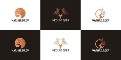 colección de inspiración de logotipo de animal de ciervo con cuernos de árbol, ciervo natural vector