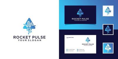 abstract pulse rocket logo design template and business card vector