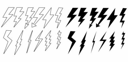 Thunderbolts icon set isolated on black background vector