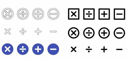 Símbolos matemáticos básicos aislado sobre fondo blanco. vector