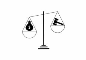 bag money compare judge gavel on weighing scales vector