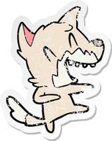 distressed sticker of a laughing fox dancing vector