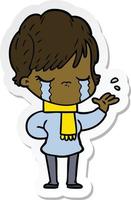 sticker of a cartoon woman crying vector