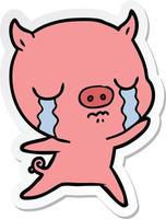 sticker of a cartoon pig crying vector