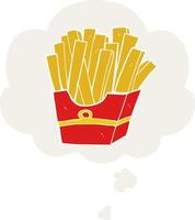 cartoon fries and thought bubble in retro style vector