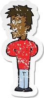 retro distressed sticker of a cartoon happy man vector