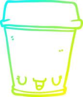 taza de café de dibujos animados de dibujo de línea de gradiente frío vector