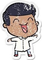 distressed sticker of a cartoon man laughing vector