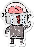 distressed sticker of a cartoon crying robot waving vector