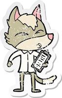 distressed sticker of a cartoon office wolf whistling vector