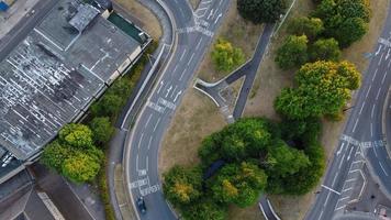 Drone's high angle Aerial view of City Center of Luton Town of England and Train Station photo