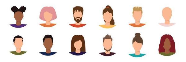 Set of persons, avatars, people heads of different ethnicity and age in flat style. Multi nationality social networks people faces collection. vector