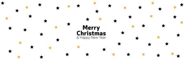 Banner with golden decoration. Festive border with falling glitter dust and stars. Holiday vector background. For Christmas and New Year cards, headers, party posters.