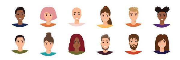 establecer un retrato de persona diferente de una gran ilustración plana de vector de equipo de negocios diverso. colección de avatares de personas aisladas. grupo de alegres colegas sonrientes. caras de hombre y mujer en marco redondo