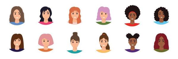 Avatar, woman, man heads. People vector shape heads different nationality in flat style.