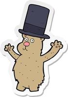 sticker of a cartoon bear in top hat vector