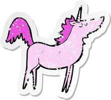 retro distressed sticker of a cartoon unicorn vector