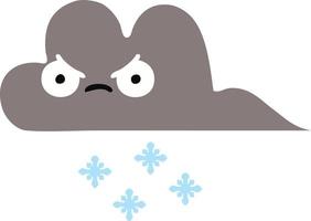 nube de nieve de tormenta de dibujos animados retro de color plano vector