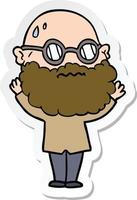 sticker of a cartoon worried man with beard and spectacles vector