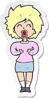 sticker of a cartoon screaming woman vector