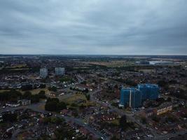 Beautiful Night Aerial View of British City, High Angle Drone's Footage of Luton Town of England UK photo