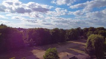High Angle Aerial footage view of Local Public Park at a hot sunny day of Summer photo