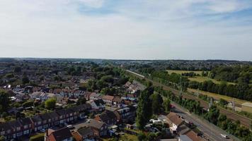 High Angle Footage Houses and Buildings at London Luton Town and Aerial view of Railway Station of Leagrave photo