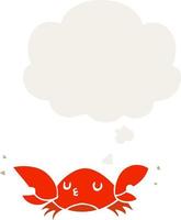 cartoon crab and thought bubble in retro style vector