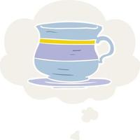 cartoon old tea cup and thought bubble in retro style vector